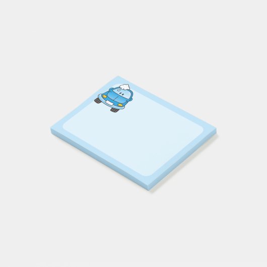 Blauwe auto met bubbels post-it® notes (Schuin)