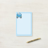 Blauwe auto met bubbels post-it® notes (Op bureau)