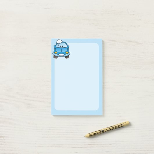 Blauwe auto met bubbels post-it® notes (Op bureau)