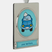 Blauwe auto met bubbels verzilverd banner ornament (Rechts)