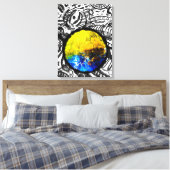 Blauwe auto met gele bloemen canvas afdruk (Insitu (Slaapkamer))