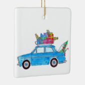 Blauwe auto met kerstcadeautjes Waterverf Keramisch Ornament (Rechts)