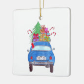 Blauwe auto met kerstcadeautjes Waterverf Keramisch Ornament (Links)