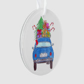 Blauwe auto met kerstcadeautjes Waterverf Ornament (voorkant)