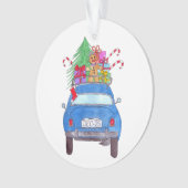 Blauwe auto met kerstcadeautjes Waterverf Ornament (voorkant)