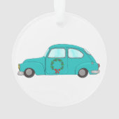 blauwe auto met kerstkrans ornament (achterkant)