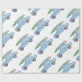 Blauwe auto met Waterverf kerstboom Cadeaupapier (Vlak)
