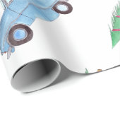 Blauwe auto met Waterverf kerstboom Cadeaupapier (Rol Hoek)