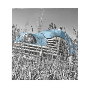 blauwe auto notitieblok