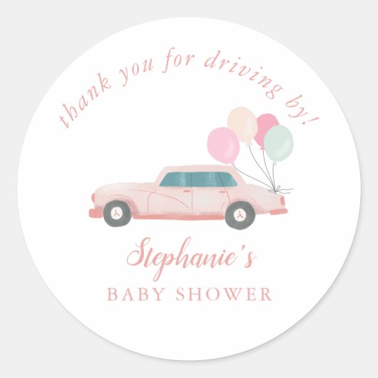  blauwe auto rijden met het Baby shower Ronde Sticker (Voorkant)