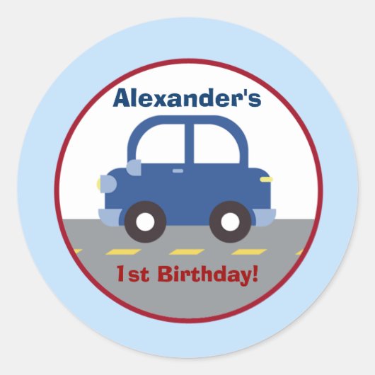 Blauwe Auto Stad Ronde Custom Favor Sticker (Voorkant)