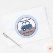 Blauwe Auto Stad Ronde Custom Favor Sticker (Envelop)