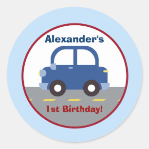 Blauwe Auto Stad Ronde Custom Favor Sticker