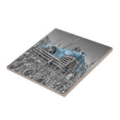  blauwe auto tegeltje (Zijkant)