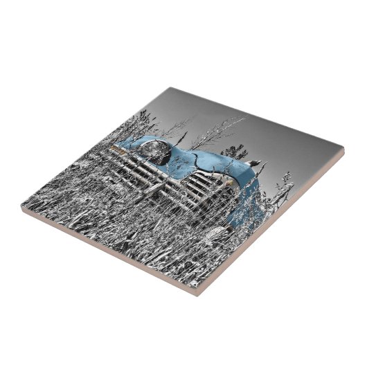  blauwe auto tegeltje (Zijkant)