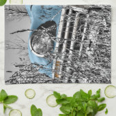 blauwe auto theedoek (Gevouwen)