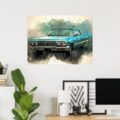 Blauwe Auto Tijdloze Automobiele Kunst Poster (Thuiskantoor)