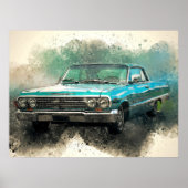 Blauwe Auto Tijdloze Automobiele Kunst Poster (Voorkant)