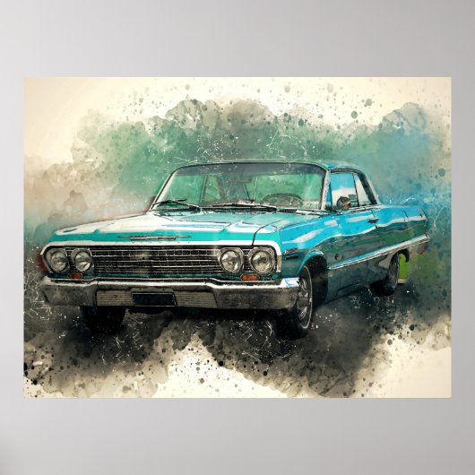 Blauwe Auto Tijdloze Automobiele Kunst Poster (Voorkant)