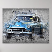 Blauwe Auto Tijdloze Automobiele Kunst Poster (Voorkant)
