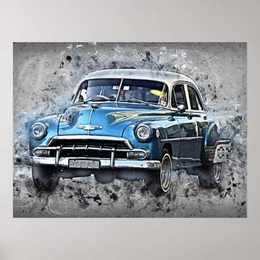 Blauwe Auto Tijdloze Automobiele Kunst Poster (Voorkant)