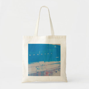 Blauwe auto tote bag