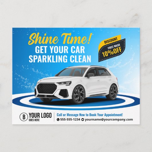 Blauwe Auto Wassen Auto Detailing Auto Reiniging W Briefkaart (Voorkant)