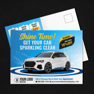 Blauwe Auto Wassen Auto Detailing Auto Reiniging W Briefkaart