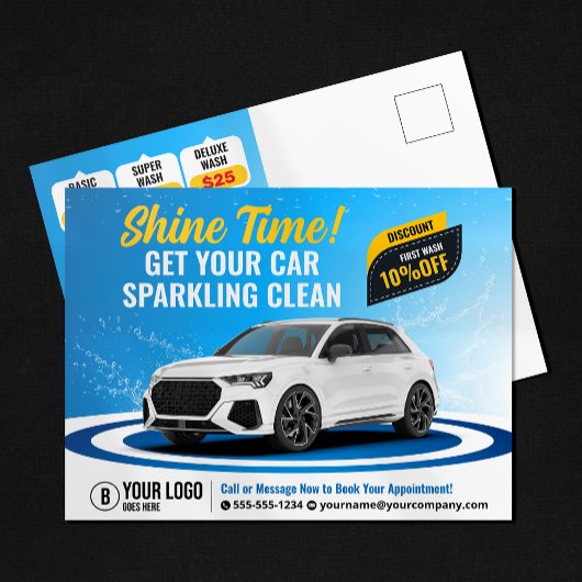 Blauwe Auto Wassen Auto Detailing Auto Reiniging W Briefkaart