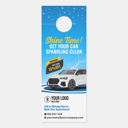 Blauwe Auto Wassen Auto Detailing Auto Reiniging W Deurhanger (Voorkant)