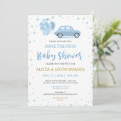 Blauwe autoballonnen door het Baby shower van de j Kaart (Staand voorkant)