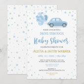 Blauwe autoballonnen door het Baby shower van de j Kaart (Voorkant / Achterkant)