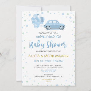 Blauwe autoballonnen door het Baby shower van de j Kaart