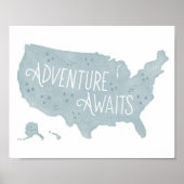 Blauwe Avontuur Wacht Op Ons Kaart Kinderkamer Dec Poster (Voorkant)