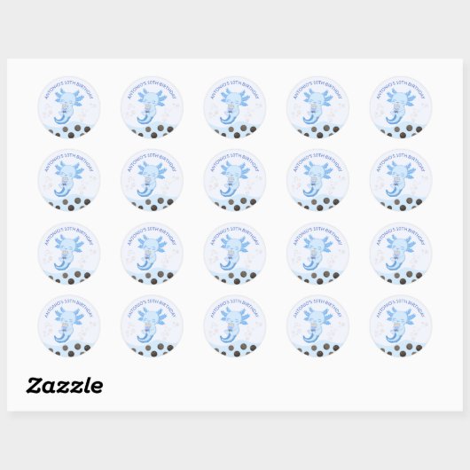 Blauwe Axolotl Bubble Milk Boba Thee Verjaardagsfe Ronde Sticker (Vel)