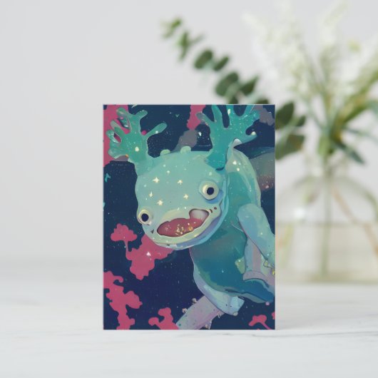 Blauwe Axolotl in de ruimte Briefkaart (Staand voorkant)