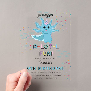 Blauwe Axolotl Kinderen Cute Salamander Verjaardag Acryl Uitnodigingen
