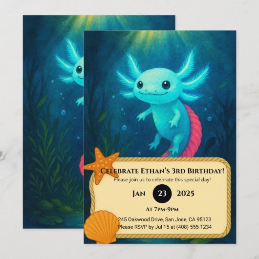 Blauwe Axolotl met rode staart in Lotus Verjaardag Kaart (Voorkant / Achterkant)