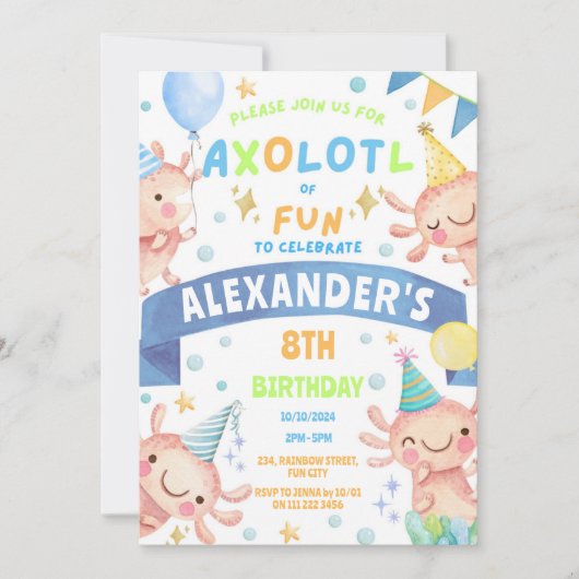 Blauwe Axolotl Schattigee Salamander Aquatic Verja Kaart (Voorkant)