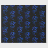 Blauwe Aziatische draak Cadeaupapier (Vlak)