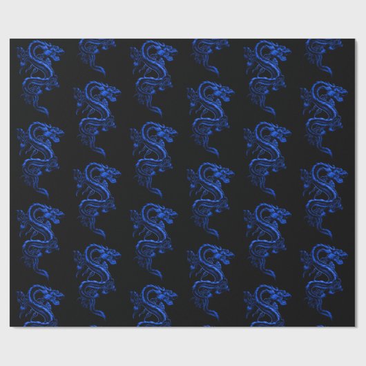 Blauwe Aziatische draak Cadeaupapier (Vlak)