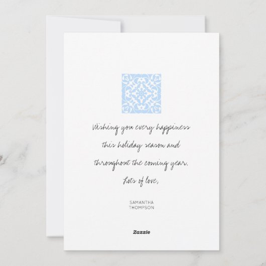 Blauwe Azulejos Portugees Spaans Mediterraan Feestdagenkaart (Achterkant)