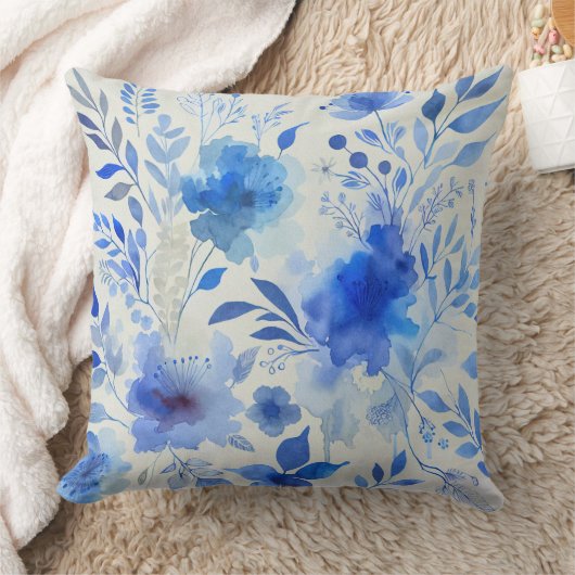Blauwe Azure Botanische Elegantie Kussen (Deken)