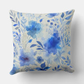 Blauwe Azure Botanische Elegantie Kussen (Achterkant)