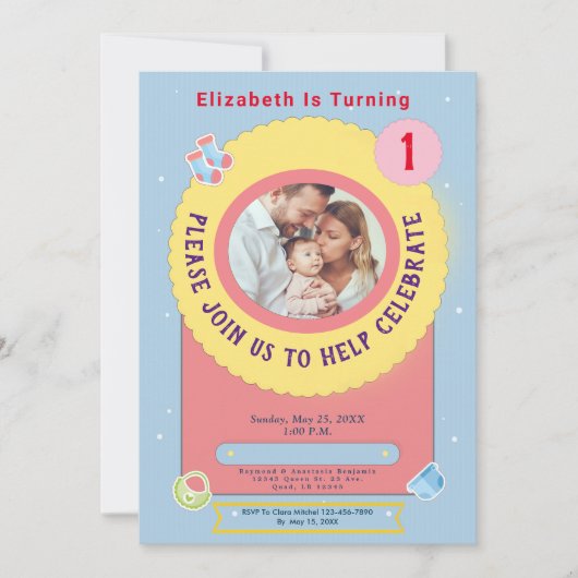 Blauwe Baby 1e verjaardag Kaart (Voorkant)