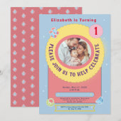 Blauwe Baby 1e verjaardag Kaart (Voorkant / Achterkant)