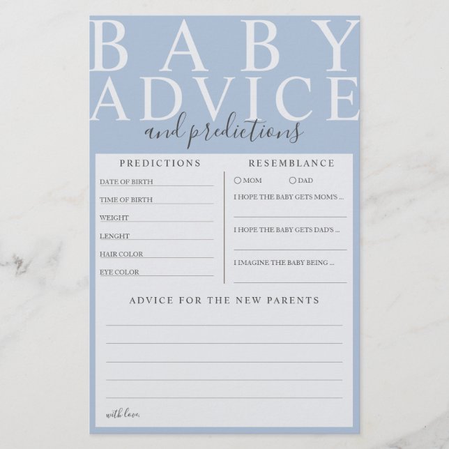Blauwe Baby Advies & Voorspellingen Baby Shower Sp (Voorkant)