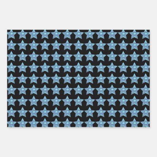 Blauwe Baby Alien Stars en Planets Patronen Inpakpapier Vel (Voorkant)