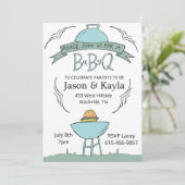 blauwe Baby BBQ uitnodiging (Staand voorkant)
