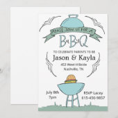 blauwe Baby BBQ uitnodiging (Voorkant / Achterkant)